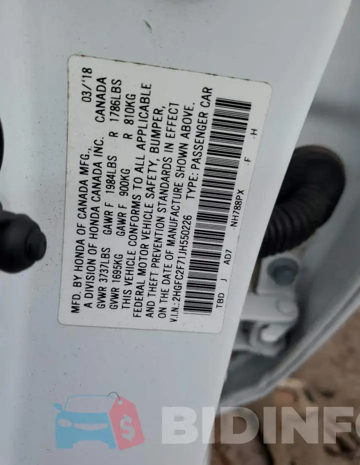 2HGFC2F71JH550226 Photo# 12