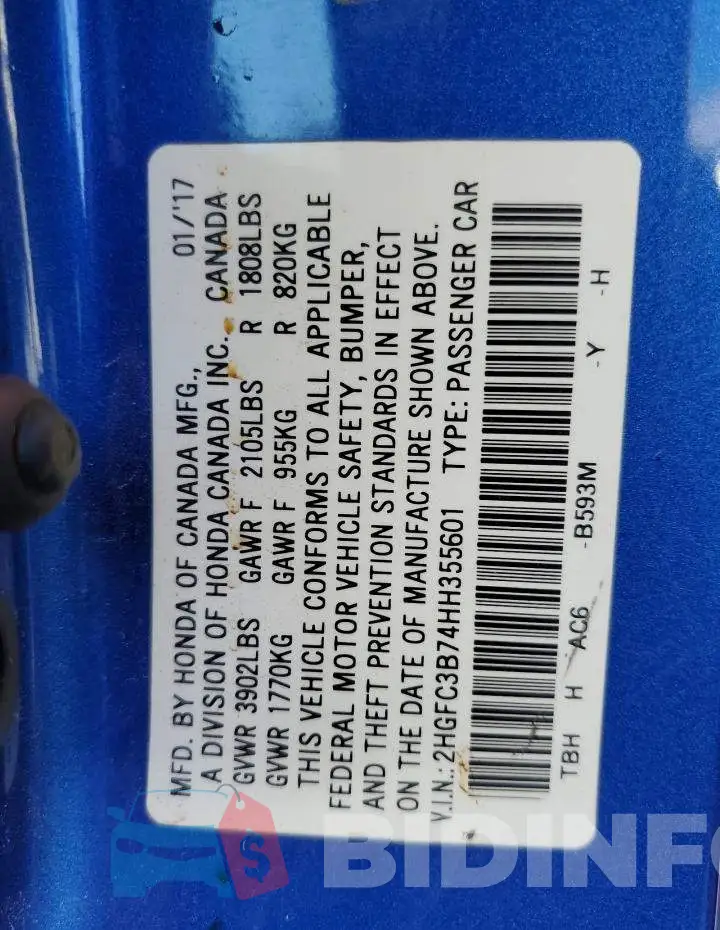 2HGFC3B74HH355601 Photo# 10