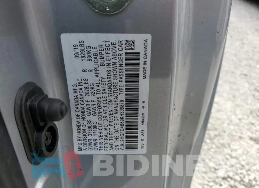 2HGFC4B69KH309878 Photo# 10