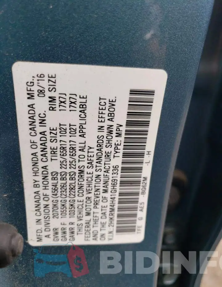 2HKRM4H41GH691336 Photo# 10