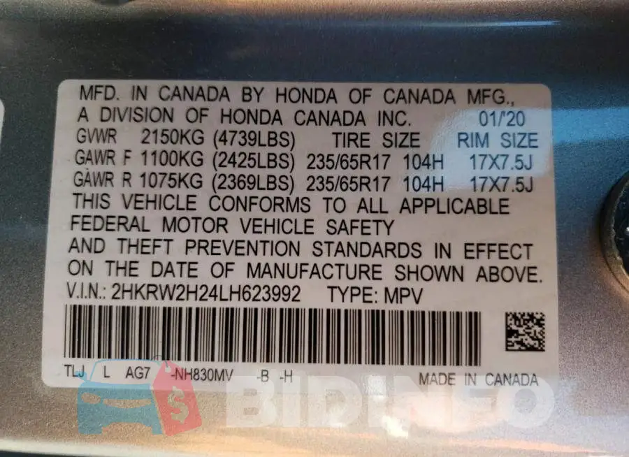 2HKRW2H24LH623992 Photo# 10