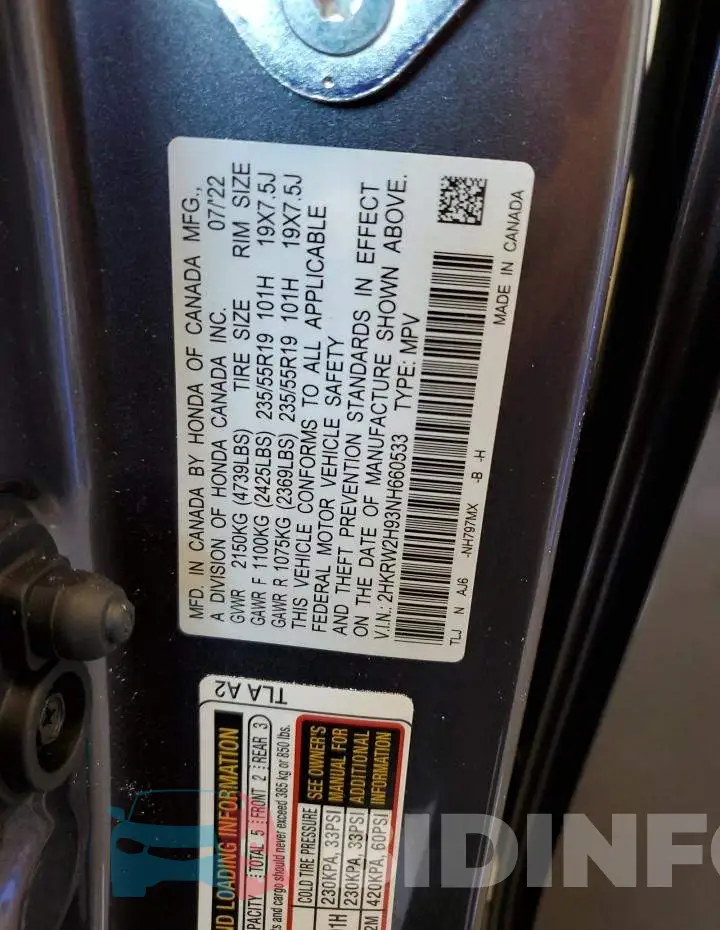 2HKRW2H93NH660533 Photo# 10