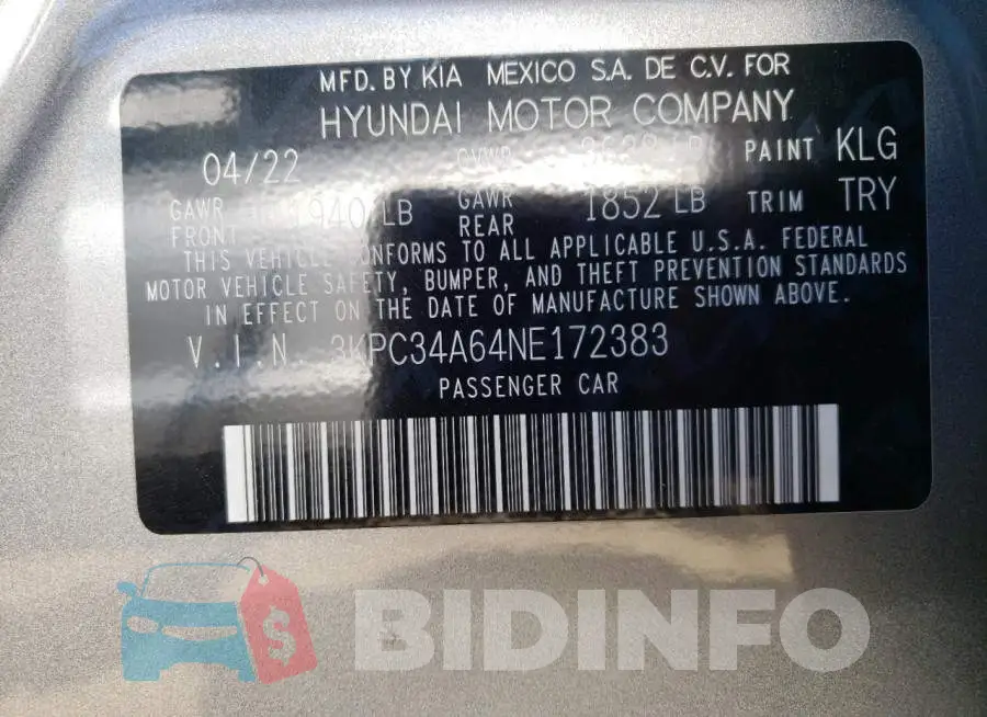 3KPC34A64NE172383 Photo# 10