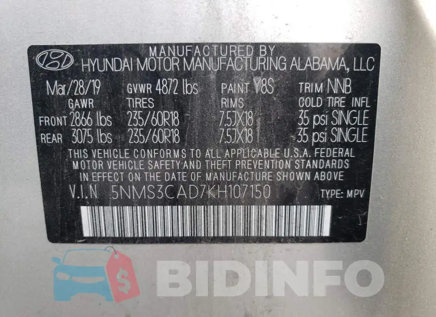 5NMS3CAD7KH107150 Photo# 10
