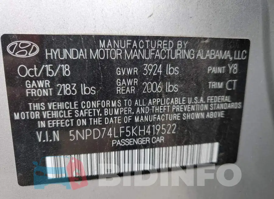 5NPD74LF5KH419522 Photo# 10