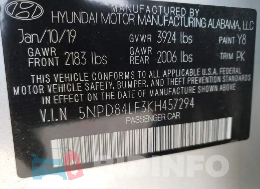 5NPD84LF3KH457294 Photo# 10