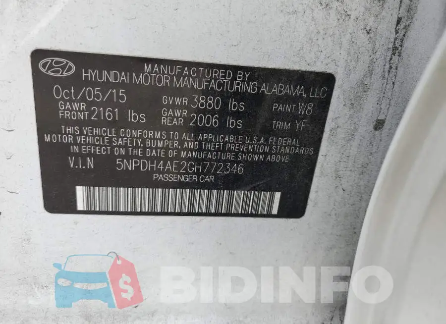 5NPDH4AE2GH772346 Photo# 10