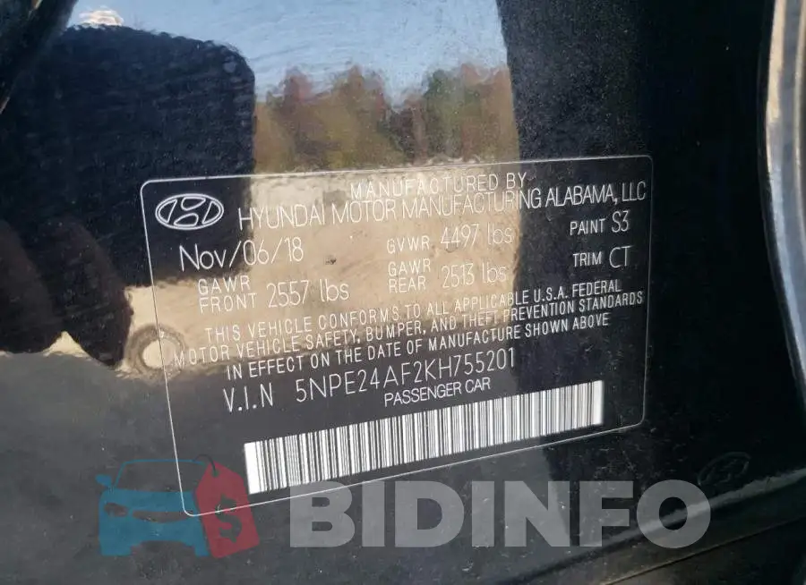 5NPE24AF2KH755201 Photo# 10