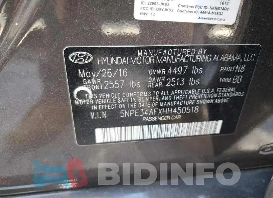 5NPE34AFXHH450518 Photo# 10