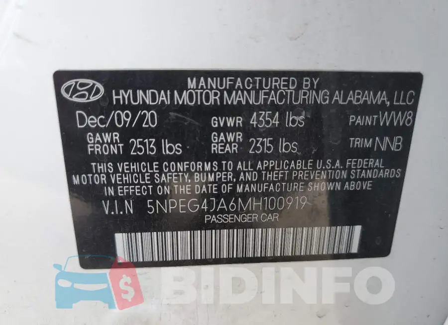 5NPEG4JA6MH100919 Photo# 10