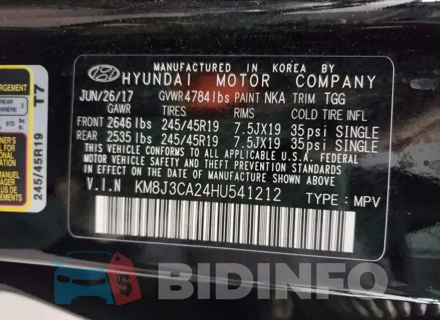 KM8J3CA24HU541212 Photo# 10
