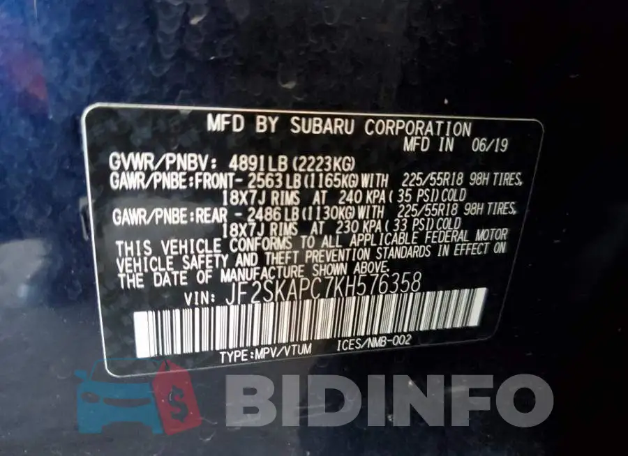 JF2SKAPC7KH576358 Photo# 10
