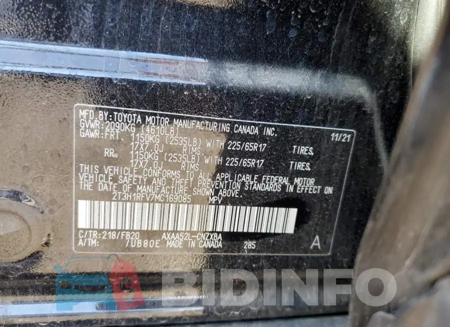 2T3H1RFV7MC169085 Photo# 10