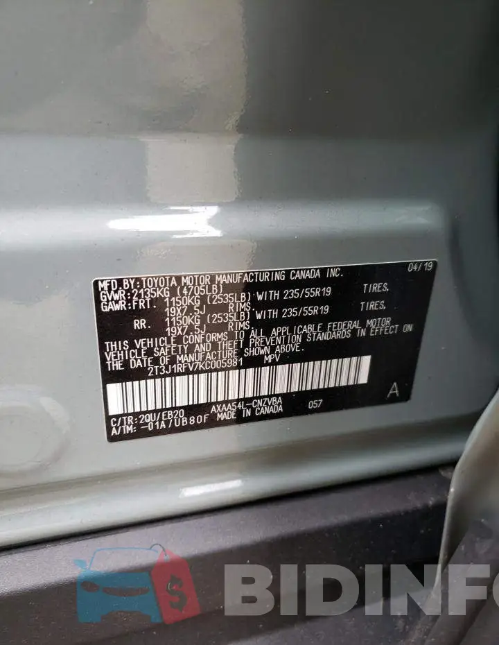 2T3J1RFV7KC005981 Photo# 10