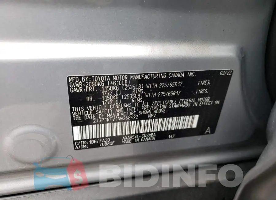 2T3P1RFV1NW258422 Photo# 14
