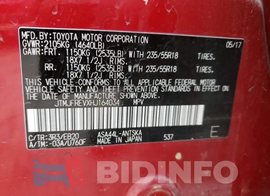JTMJFREVXHJ164034 Photo# 10