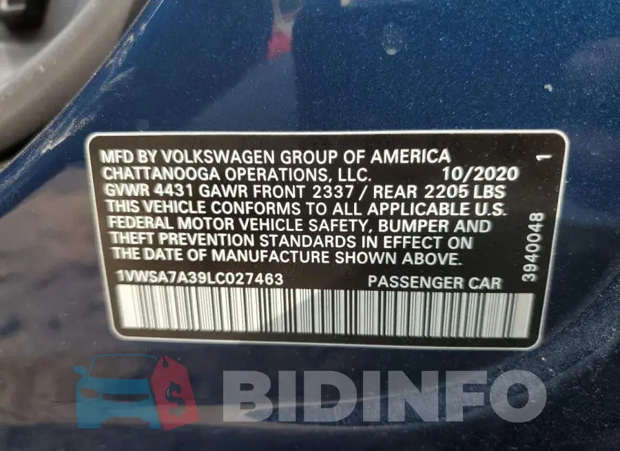 1VWSA7A39LC027463 Photo# 10