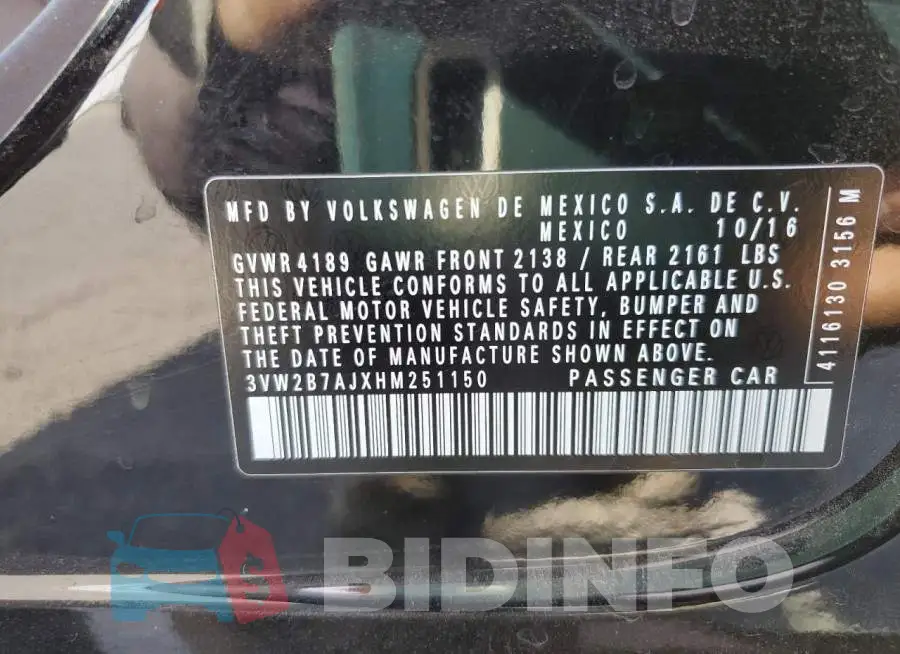3VW2B7AJXHM251150 Photo# 10