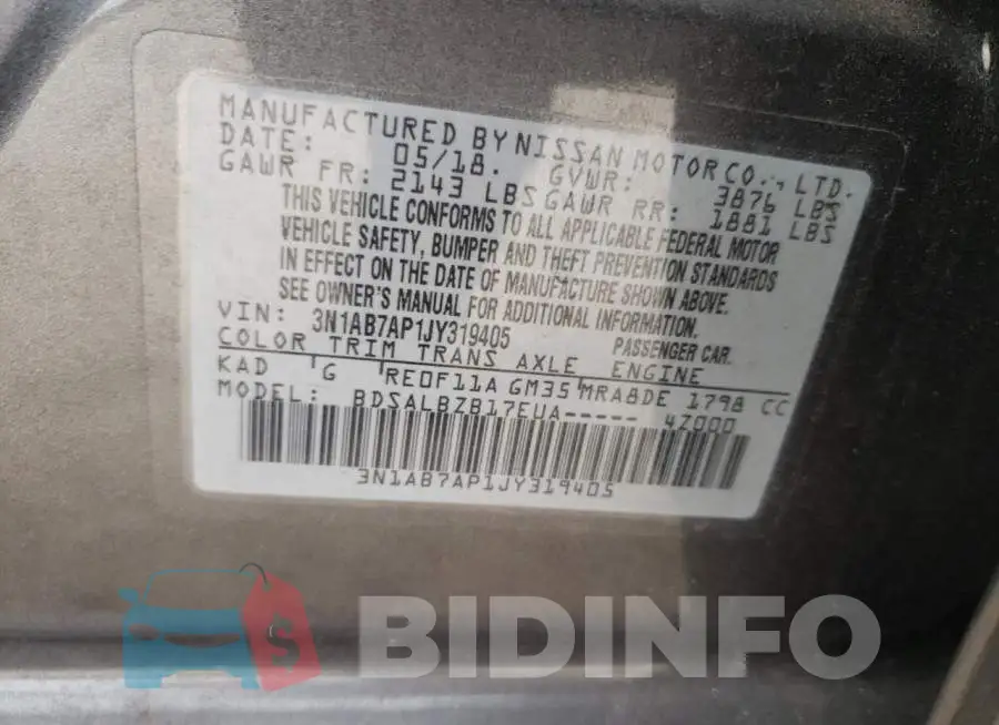 3N1AB7AP1JY319405 Photo# 10