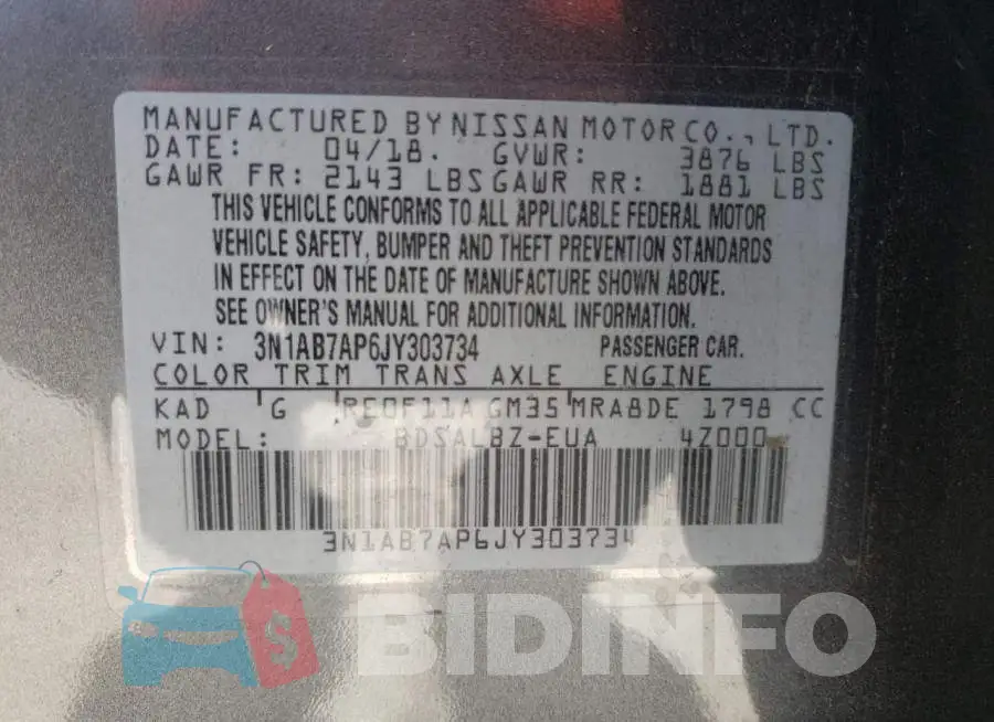 3N1AB7AP6JY303734 Photo# 10