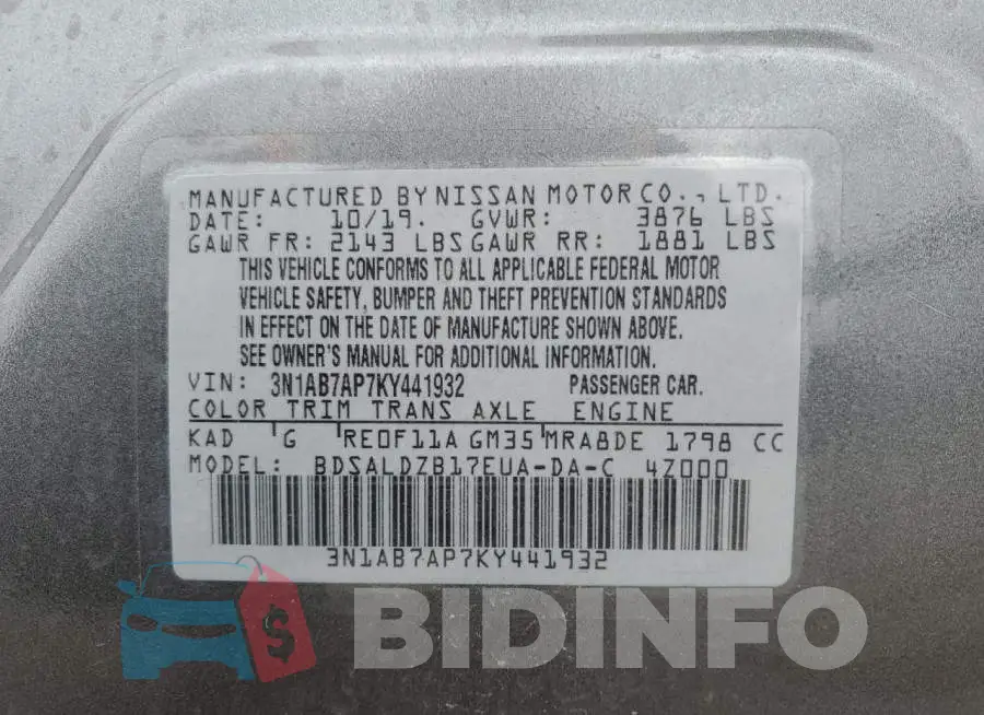 3N1AB7AP7KY441932 Photo# 12