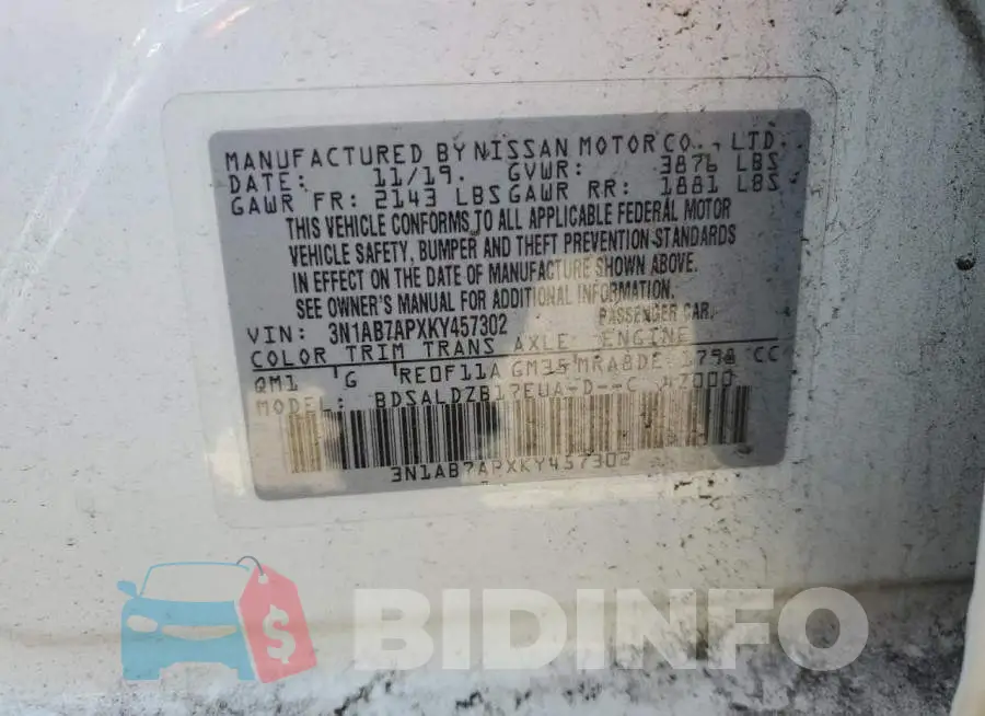3N1AB7APXKY457302 Photo# 12