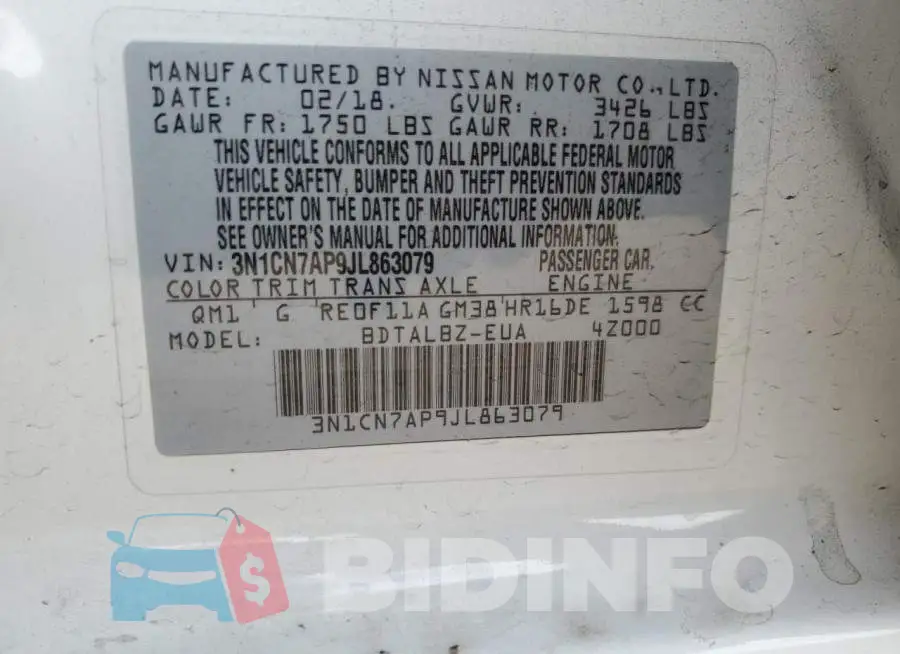 3N1CN7AP9JL863079 Photo# 10