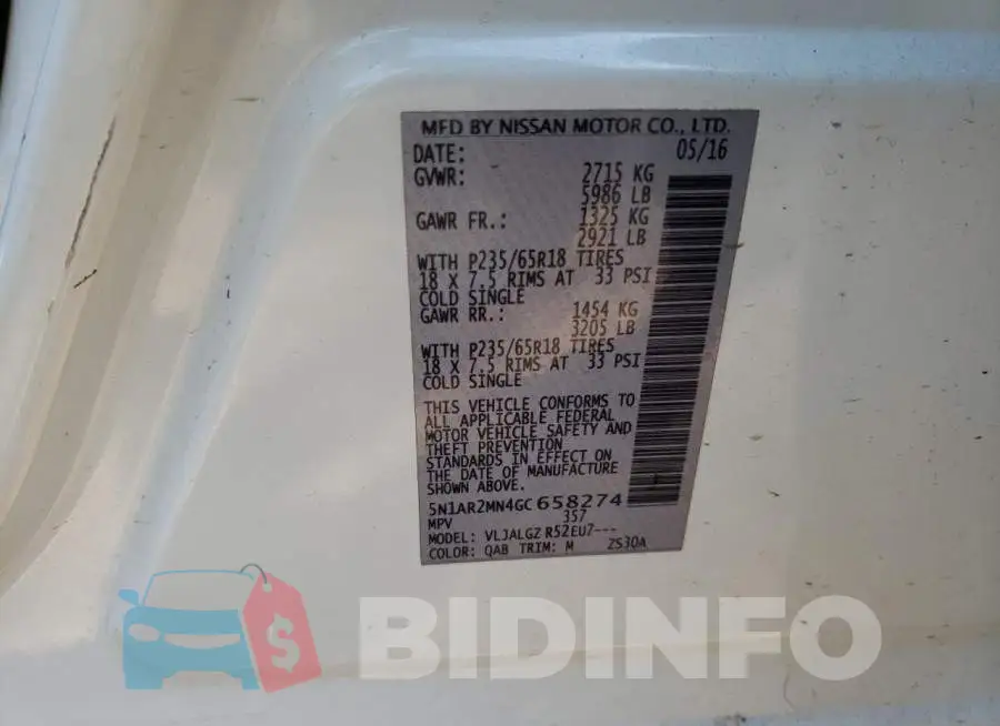 5N1AR2MN4GC658274 Photo# 10
