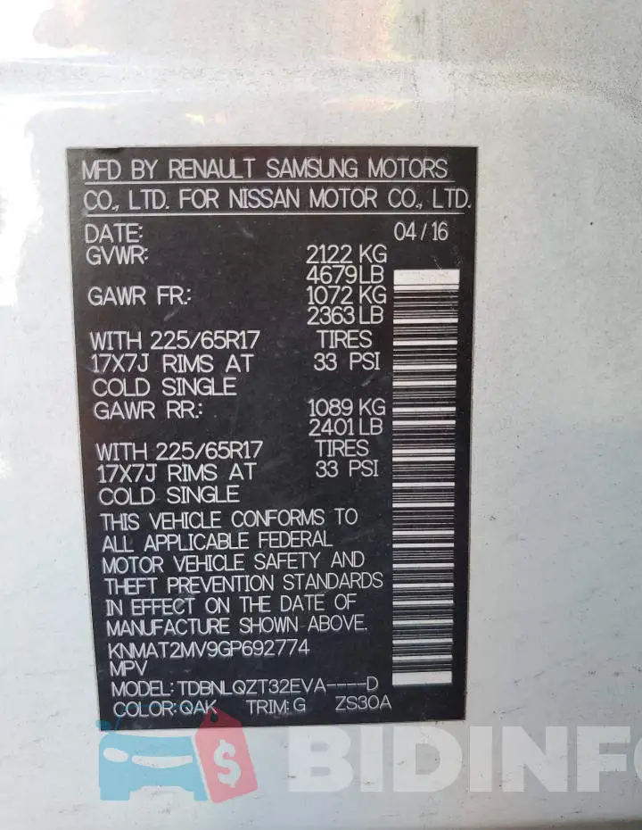 KNMAT2MV9GP692774 Photo# 10