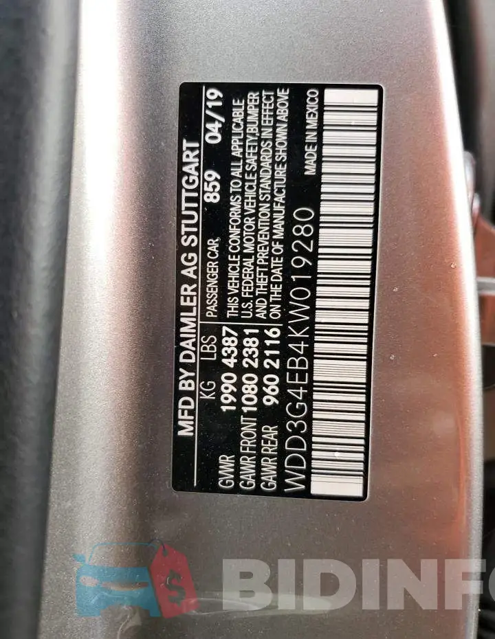 WDD3G4EB4KW019280 Photo# 10