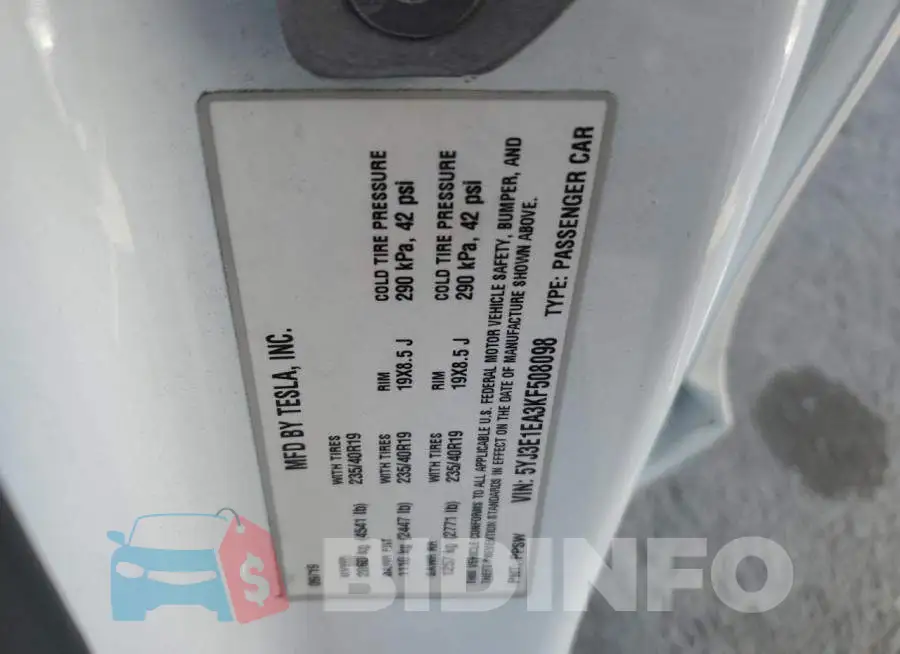 5YJ3E1EA3KF508098 Photo# 10