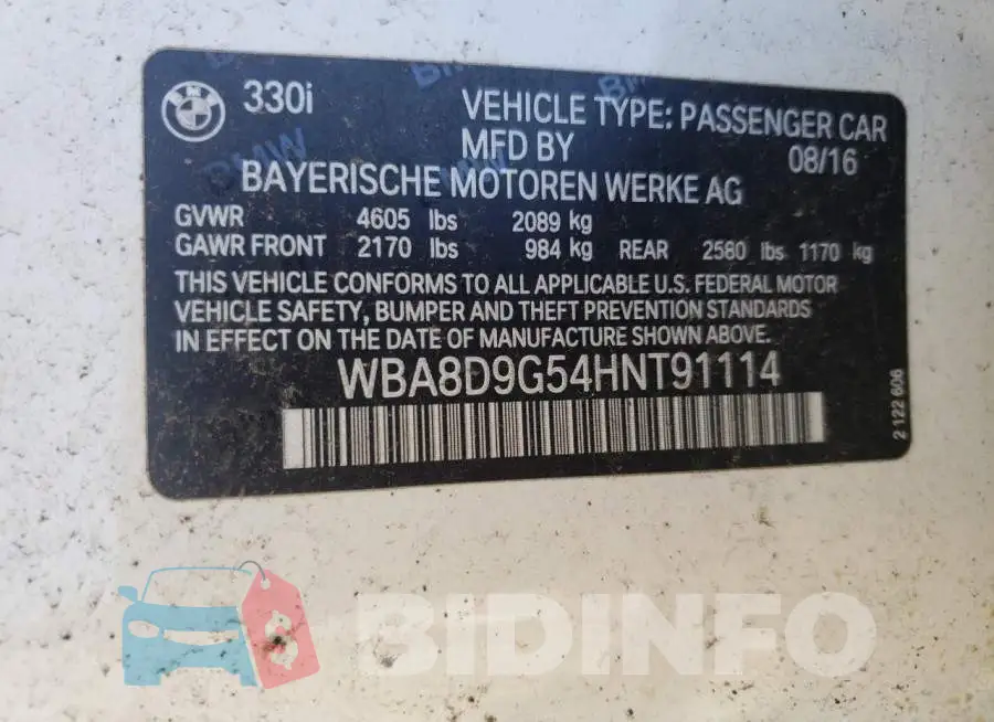 WBA8D9G54HNT91114 Photo# 10