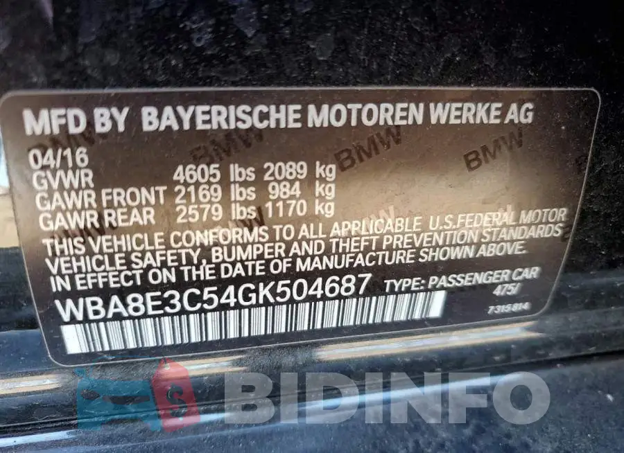 WBA8E3C54GK504687 Photo# 13