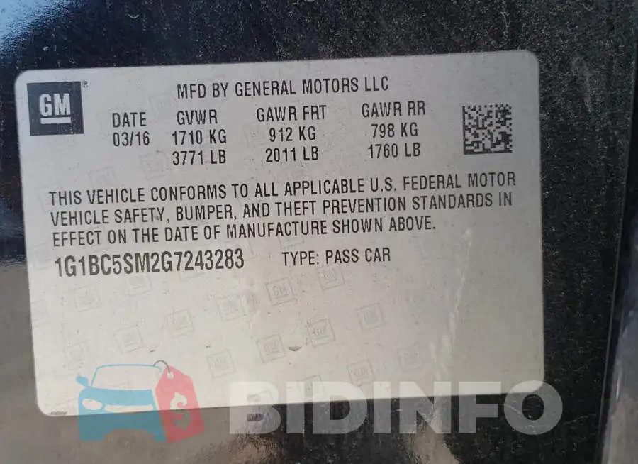 1G1BC5SM2G7243283 Photo# 10