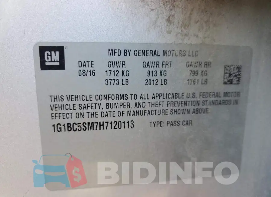 1G1BC5SM7H7120113 Photo# 10