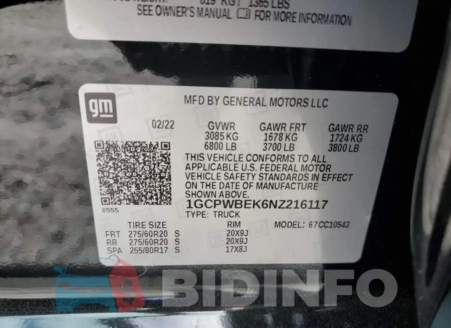 1GCPWBEK6NZ216117 Photo# 10