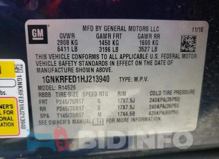 1GNKRFED1HJ213940 Photo# 10