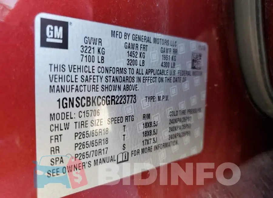 1GNSCBKC6GR223773 Photo# 13