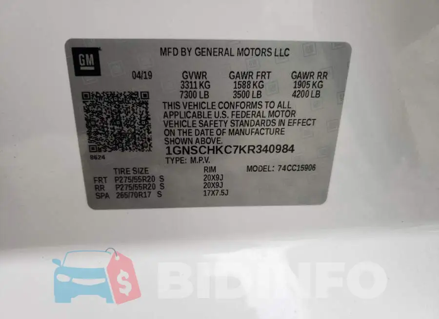 1GNSCHKC7KR340984 Photo# 10