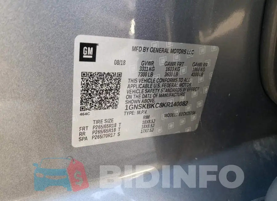 1GNSKBKC8KR140082 Photo# 10