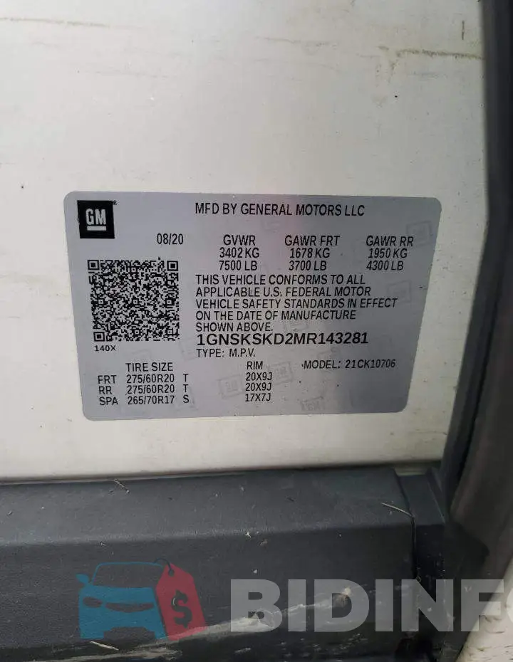 1GNSKSKD2MR143281 Photo# 10
