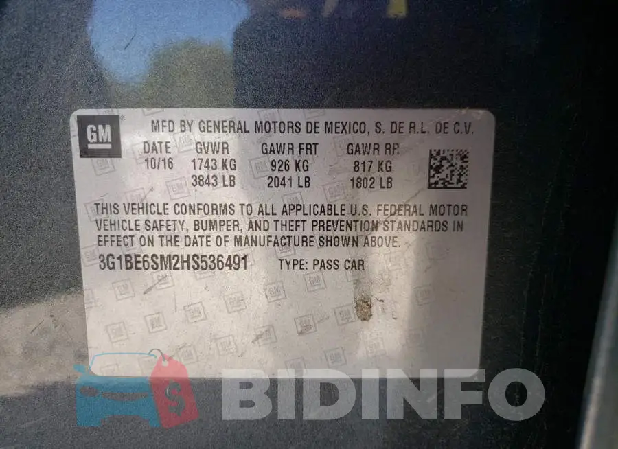3G1BE6SM2HS536491 Photo# 10