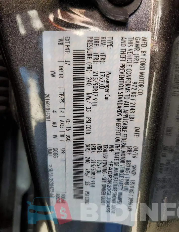 1FADP3K20GL300455 Photo# 12