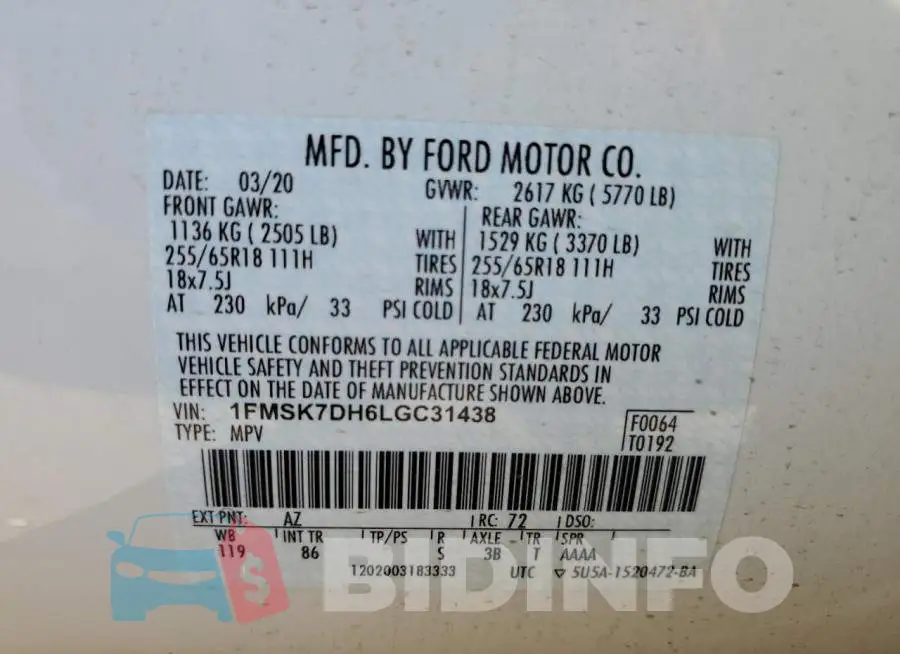 1FMSK7DH6LGC31438 Photo# 10
