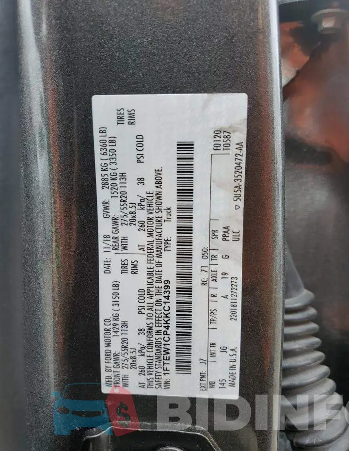 1FTEW1CP4KKC14399 Photo# 10
