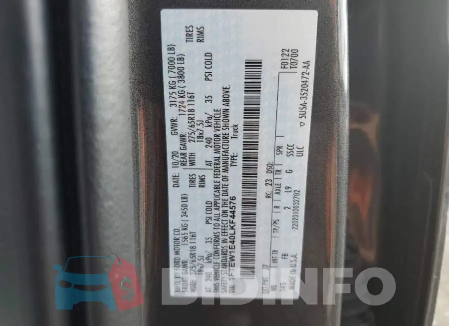 1FTEW1E40LKF44576 Photo# 10