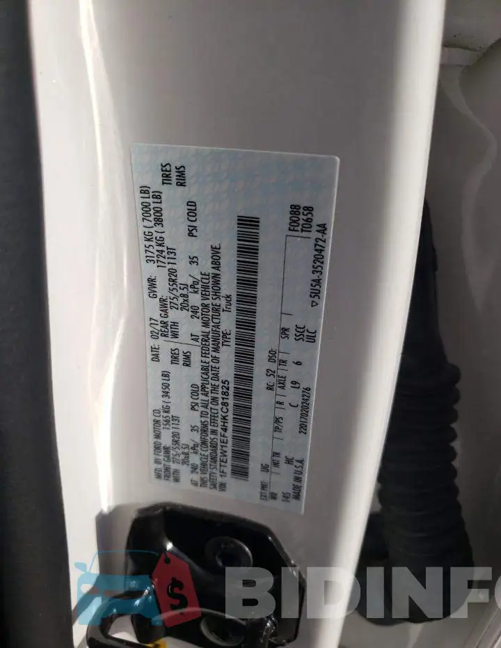 1FTEW1EF4HKC81825 Photo# 10