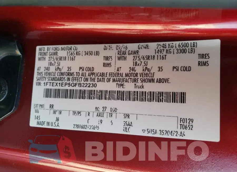 1FTEX1EP5GFB22230 Photo# 10