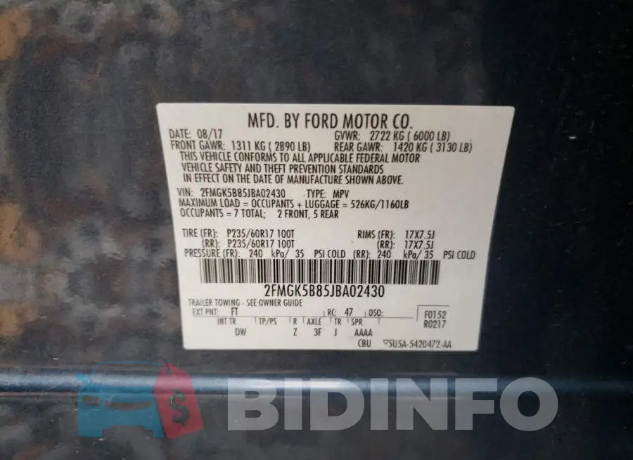 2FMGK5B85JBA02430 Photo# 10