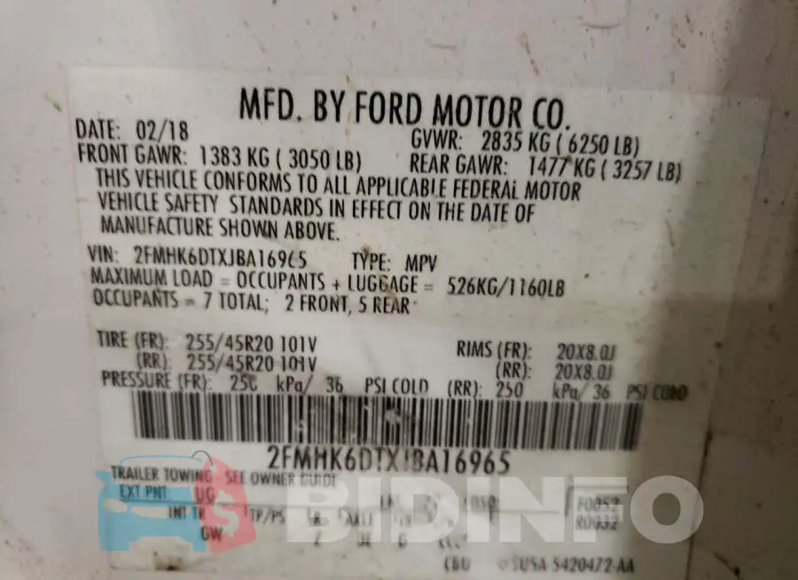 2FMHK6DTXJBA16965 Photo# 13